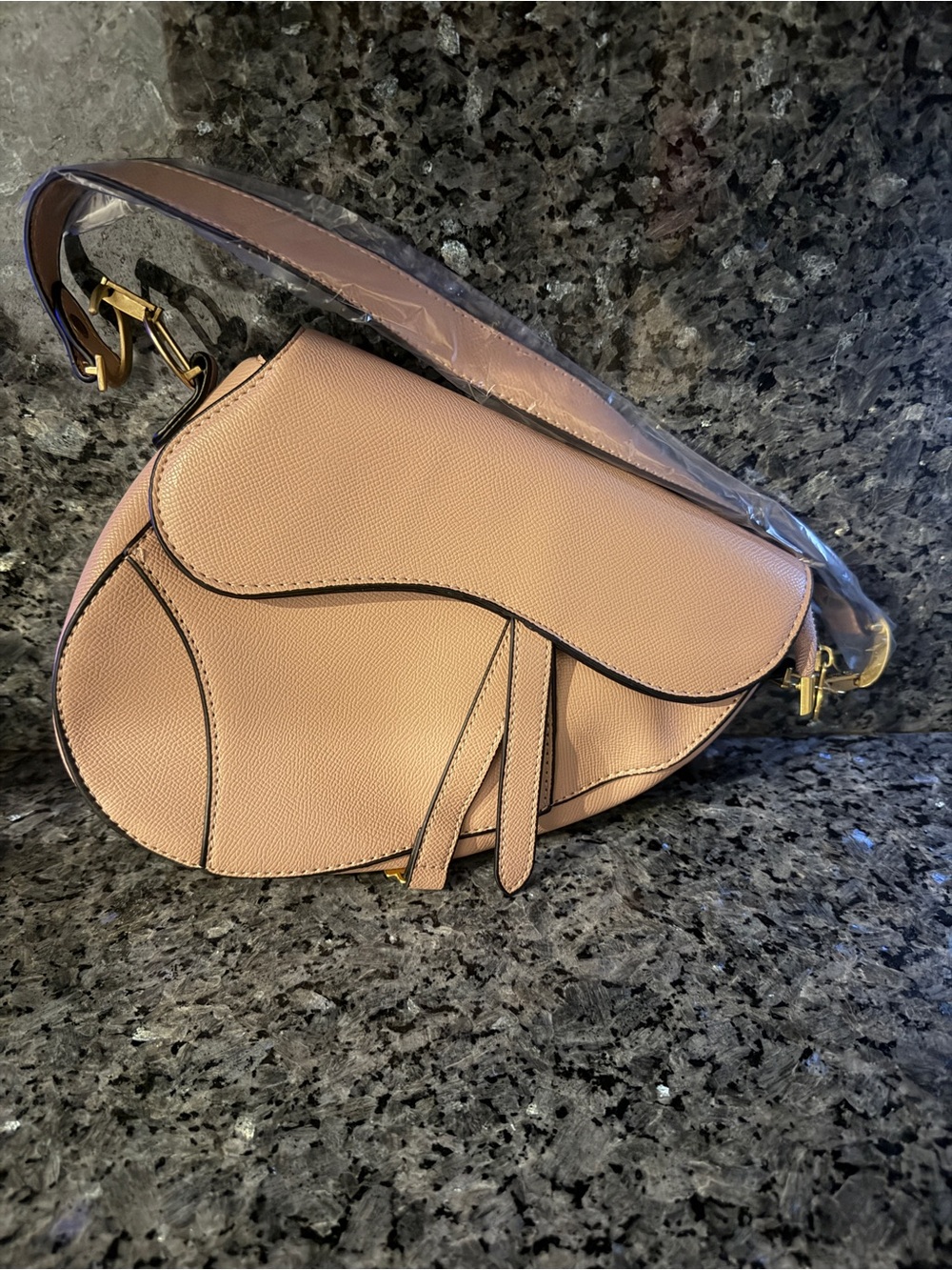 Beautiful -Inspired Saddle Crossbody Bag in Blush Pink with two straps